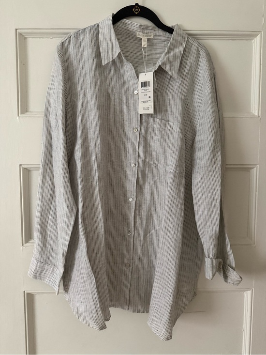 Eileen Fisher Tops - NWT Eileen Fisher Gray Stripe Linen Button-Down Shirt L